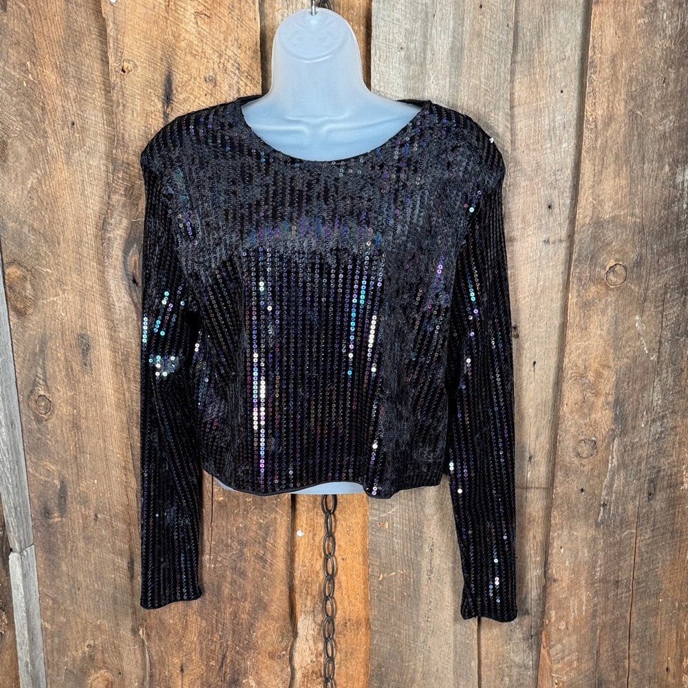 H&M Black Sequin Long Sleeve Top